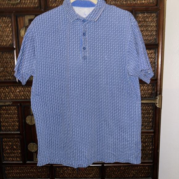 Tailor Byrd Golf Polo Shirt Blue Flamingo Logo‎ Flower Print Stretch Men's Sz L - Picture 9 of 9